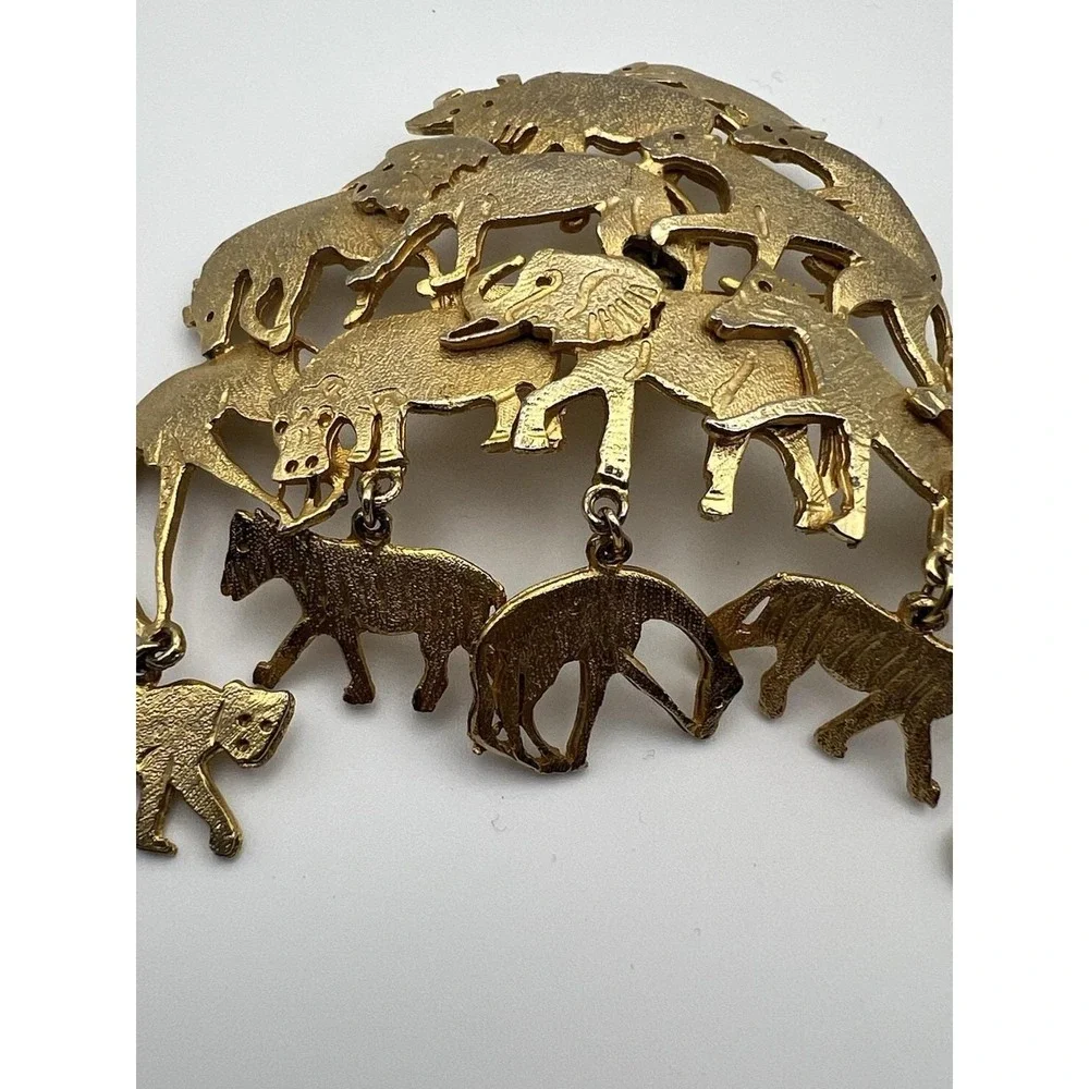 Ultra Craft Vintage Gold Safari Animal Dangle Brooch 3